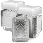 Aluminum Pans with Lids (100-Pack, 8.5"×6") 2.25 LB Capacity Foil Food Containers with Lids - 100 Pans and 100 Clear Lids - Disposable Tin Foil Pans - for Baking, Meal Prep and Freezer, Takeout