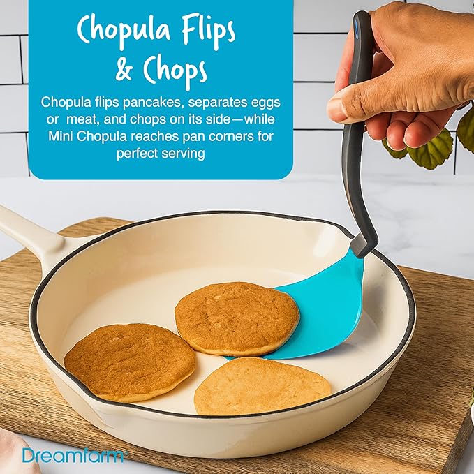 Dreamfarm Cooking Utensil Set (Dreamfarm Blue) – Tongs with Lock, Measuring Scraper Spoon, Jar Scraper, Multipurpose Spatula, Mini Turner – Non‑Stick Safe Nylon & Silicone Tools for Cooking & Baking