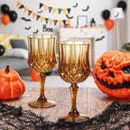 XUWAIDSGN 7oz Plastic Vintage Wine Glasses Drinking Glasses Unbreakable Wedding Glassware Crystal Water Goblets Reusable Drinkware Vintage Champagne Flutes (24, Brown)