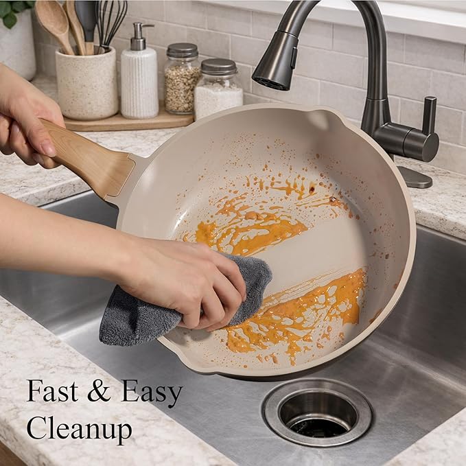 CAROTE 21 PCS Ceramic Cookware Set, Pots and Pans Set Non Stick, Pot and Pan Set with Frying Pan, Induction Ready Cooking Set for Kitchen, PFOS/PFOA/PFAS Free, Brown
