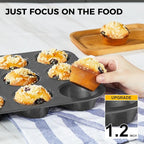 HONGBAKE Muffin Pans with 120 Natural Liners, Nonstick 12 Cup Cupcake Baking Tray, Premium Standard Size, 2 Pack, Dark Grey