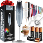 Zulay Kitchen Powerful Milk Frother Wand With 4 AA Duracell Batteries - Ultra Fast Handheld Drink Mixer - Electric Whisk Foam Maker for Coffee, Lattes, Cappuccino, Matcha & Creamer - Storm Blend