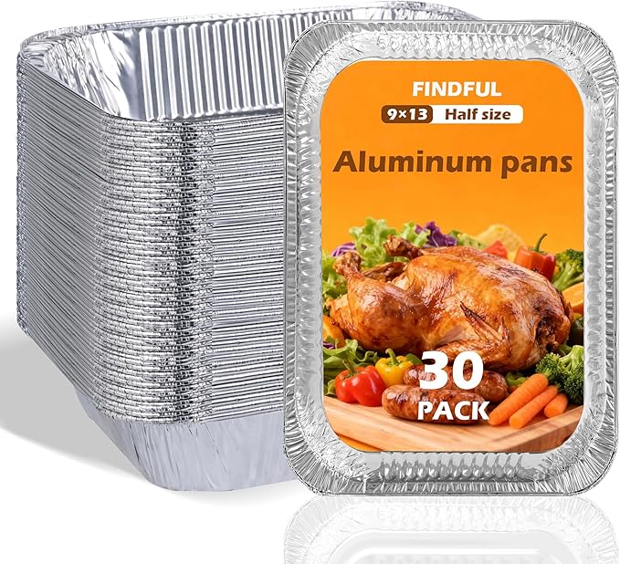 Findful Aluminum Pans 9x13 (30 Pack) – Foil Pans, Aluminum Trays for Cooking, Baking, Storing & Prepping Food – Tin Foil Pan, Disposable Baking Pan – Heavy-Duty, Leak-Proof & Oven-Safe