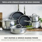 GreenPan Spectra 10 Piece Cookware Set,Hybrid Tri-Ply Stainless Steel, PFAS-Free Ceramic Nonstick Textured Cooking Surface,Induction Pots & Pans with Lids, Dishwasher Safe,Oven & Broiler Temp to 850˚F