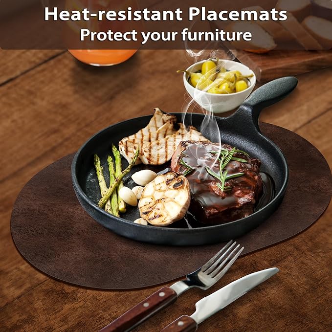 ADRIMER Placemats, Heat Resistant Oval Placemats Set of 4 Washable 12 x 17 Inch, Waterproof Table Mats, Wipeable Pu Place Mats for Kitchen, Dining Room, Coffee
