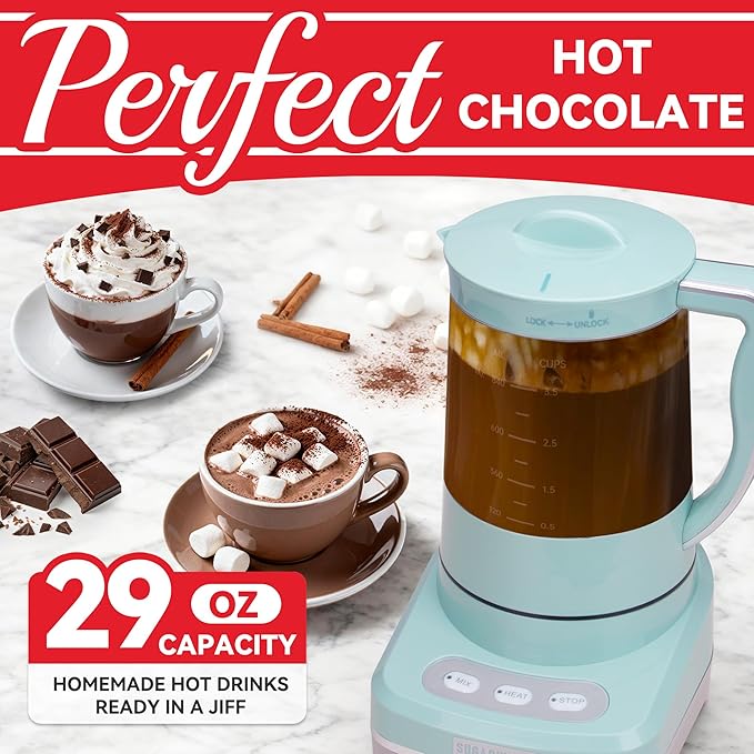 29 Oz Hot Chocolate Maker Machine, Electric Milk Frother and Steamer, Hot Cocoa Maker Machine for Hot Chocolate Bar, Detachable Pitcher, 2 Speed Mode, 3.5 Cups, Aqua