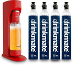 Drinkmate OmniFizz Sparkling Water Maker & Soda Streaming Machine | Carbonates Any Drink | PREMIUM KIT | Includes Four 60L CO2 Cartridges + One BPA-Free Bottle (Royal Red)