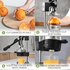 Zulay Kitchen Cast Iron Juicer - Easy-to-Clean Heavy-Duty Manual Juicer, Professional Citrus Juicer - Stainless Steel Lemon Squeezer - Manual Citrus Press & Orange Squeezer - Orange Juicer (Black)