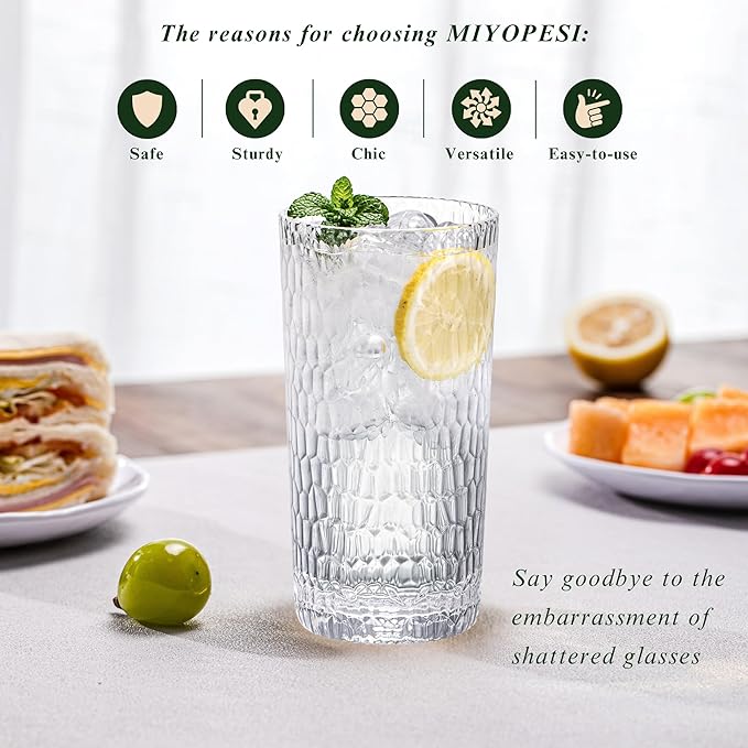 15oz and 22oz Clear Acrylic Glasses Drinkware (Set of 8), Honeycomb Stackable Shatter-Proof Plastic Tumblers, Reusable Plastic Drinking Glasses, BPA-Free, Dishwasher-Safe