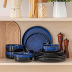 vancasso Starry 12 Pieces Dinnerware Sets for 4, Blue Reactive Glaze Dishes Sets, Ceramic Plates and Bowls Set, Dinner Salad Dessert Plates, and Cereal Bowls Set, Dishwasher and Microwave Safe