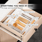Jolitac Expandable Large Silverware Drawer Organizer - Adjustable Utensil Tray & Cutlery Holder, Plastic Storage for Spoons, Forks, Knives | Multipurpose Kitchen Organizers and Storage Solution, White