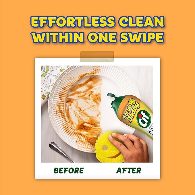 Scrub Daddy + 2x Cif All Purpose Cleaning Cream, Lemon - Multi Surface Household Cleaning Cream Scratch-Free Multipurpose Dish Sponge
