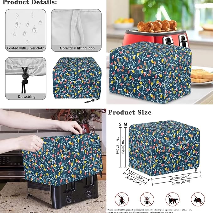 String Lights Blender Slow Cooker and Toaster Cover 4 Slice Machine Washable Kitchen Christmas Decor for Stand Mixer, Coffee Maker & Microwave Anti Dust 3PCS