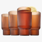 Shatterproof Acrylic Tall Drinking Glasses Set, European Style, Dishwasher Safe, Ribbed | Set of 4 | Fluted Tritan, Unbreakable BPA-free Plastic, Reusable Stackable Glassware 14.5oz - Burnt Orange