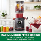 Omega Ultimate Performance Slow Masticating Batch Juicer with Intellidial Technology Cold Press Vegetable and Fruit Juice Extractor with 64-Ounce Hopper and 4 Juice Shot Glasses, 200-Watts, Black