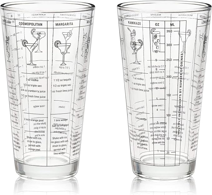 True Glass Cocktail Shaker with 7 Classic Recipes and Measurements for Cold Brew Cocktails, Home Bar Accessories, Bar Tools, Bartender Gifts, Hosting Essentials, 13.5 oz, Set of 1, Clear