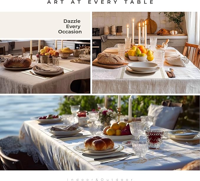 Leetaltree Luxury White Placemats with Gold Stripes Placemats Set of 4 - Waterproof Washable for Wedding, Anniversary, Daily Use - Sparkling Table Decor - Hand-Cut