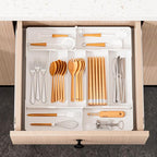 Jolitac Expandable Large Silverware Drawer Organizer - Adjustable Utensil Tray & Cutlery Holder, Plastic Storage for Spoons, Forks, Knives | Multipurpose Kitchen Organizers and Storage Solution, White