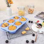 Jumbo Silicone Muffin Pan with Metal Frame, Non Stick Silicone Cupcake Pan with Handles 6 Cup, BPA Free Silicon Muffin Tin Tray Extra Large for baking, egg bites, Cupcake Mold Blue