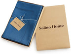 Solino Home Linen Napkins Set of 4 - Classic Hemstitch 100% Pure Linen Indigo Blue Dinner Napkins Cloth 20 x 20 Inch for New Year - Handcrafted and Machine Washable