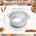 Ziliny 12 Pcs Disposable Aluminum Pot with Lid Round Foil Pans Disposable Cookware Food Container for Vacation Trips Camping Baking Heating Cooking (33.8 oz)