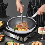 Wok Pan with Lid - 12 Nonstick Wok, Flat Bottom Chinese wok for Electric, Induction and Gas Stoves