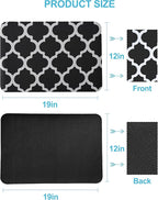 Dish Drying Mat for Kitchen Counter, 12"x19" Dish Drying Pad with Non-slip Rubber Backed, Hide Stain Anti Absorbent for Kitchen Counter, Drying Mat for Coffee Machine Dish Rack (Black Trellis)