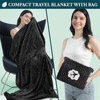 PAVILIA Travel Blanket Pillow, Airplane Blanket Set in Soft Bag with Pockets, Plane Blanket Compact Packable, Flight Essentials Car Pillow, Travelers Accessories Gifts, Luggage Strap, Black