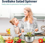 Stainless Steel Salad Spinner, 4.8 Qt Vegetable Washer, BPA-Free Lettuce Dryer with Crank Design, Dishwasher Safe, Non-Slip Base - Black Lid