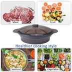 Microwave Steamer Cooker Collapsible Bowl Silicone Baked Potato Cookware with Handle Lid for Vegetables Fish Prep Meal Food with Removable Rack BPA Free Easy to Store Freezer Dishwasher Safe Black