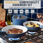 Umite Chef Pots and Pans Set Non Stick, 21 pcs Ceramic Cookware Set with Detachable Handles, Healthy Induction Cookware Oven Safe RV Kitchen Cooking Set with Utensils, PFAS PFOA & PTFE Free, Navy