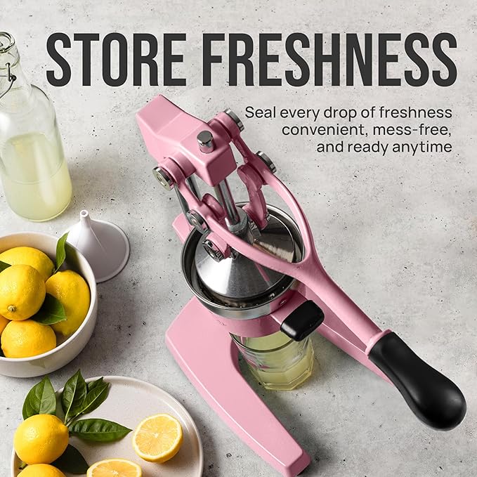 Zulay Kitchen Cast-Iron Orange Juice Squeezer - Heavy-Duty, Easy-to-Clean, Professional Citrus Juicer - Durable Stainless Steel Lemon Squeezer - Sturdy Manual Citrus Press & Orange Squeezer (Pink)