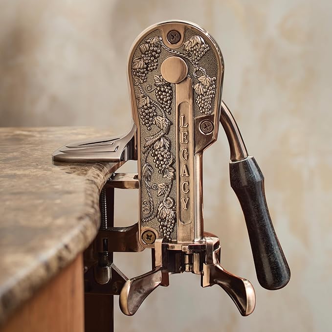 Wine Enthusiast Legacy Corkscrew – Durable Wine Opener with Black Marble Handle & Solid Metal Construction - Long Lasting Cork Removal with Tabletop Mount (Antique Bronze)