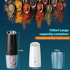 Salt and Pepper Grinder Set Rechargeable, Automatic Electric Pepper and Salt Mill Shaker with Adjustable Coarseness, LED Light, One-Hand Operation Gravity Spice Grinder Kitchen Gadgets, 2 PCS