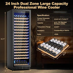 Upgraded 190 Bottles Wine Cooler Refrigerator,24 Inch Wide Wine Fridge with Professional Temperature Control System,Freestanding or Built-in installation, Quiet Operation,Black