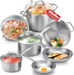 Mueller Pots and Pans Set 11-Piece, Ultra-Clad Pro Stainless Steel Cookware Set, Ergonomic and EverCool Stainless Steel Handle, Includes Saucepans, Skillets, Stockpot, Saute Pan, Steamer