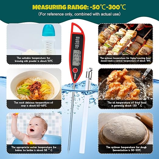 Copkim 3 Set Waterproof Food Thermometer for Water, Liquid, Candle and Cooking Digital Meat Thermometer with Long Probe Instant Read for Kitchen BBQ Grill Candy (Black,White,Red)