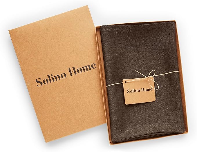 Solino Home Linen Cloth Napkins Set of 4-100% Pure Linen Chambray Brown Dinner Napkins 20 x 20 Inch for Winter - Athena, Handcrafted and Machine Washable