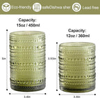 ZMOWIPDL Vintage Hobnail Drinking Glasses Set of 8,Green 12 oz & 15oz Highball Glass Cups, Kitchen Drinkware Glassware,Embossed Water Tumbler,for Beer,Cocktail,Whiskey,Juice and Various Mixed Drinks