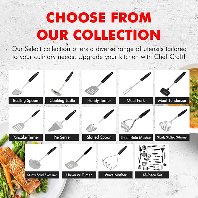 Chef Craft Select Slotted Sturdy Skimmer, 13 inch, Stainless Steel