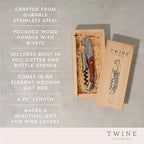 Twine Double Hinged Waiters Corkscrew Wine Opener in Wooden Gift Box, Durable Stainless Steel with Built-in Bottle Opener and Foil Cutter for Home Bar, Kitchen, Travel, Gifts for Wine Lovers, Set of 1