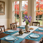Homaxy Cloths Placemats for Dining Table Set of 8, Heat Resistant Washable Cotton Linen Blend Table Mats, Easy to Clean Place Mats for Indoor Outdoor Party Kitchen Decoration, 13" x 19", Teal