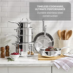T-fal Stainless Steel Pots and Pans Set 11 Piece, Induction, Oven Broiler Safe 500F, Kitchen Cooking Set w/Fry Pans, Saucepans, Saute Pan, Dutch Oven, Steamer, Cookware, Dishwasher Safe, Silver