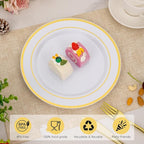 Goodluck 100PCS Gold Plastic Plates, 10.25 Inch Dinner Plate with Gold Rim, Heavy Duty Disposable Plastic Plates for Party, Wedding, Birthday & Daily Use