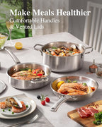 Stainless Steel Cookware Set,Tir-Ply Pots and Pans Set,10 Pcs Stainless Steel Induction Kitchen Cookware Sets,PFOA Free, Frying Pans, Butter warmer,Saute Pan & Stock Pot,Compatible with All Cooktops
