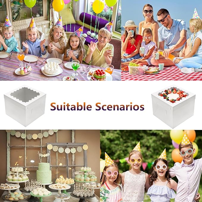 10pcs Cake Boxes 12 Inch, 12x12x8in White Bakery Boxes with Window,10in 12in Tall Cake Boxes, Large Baking Boxes,Disposable Cake Containers with Lids