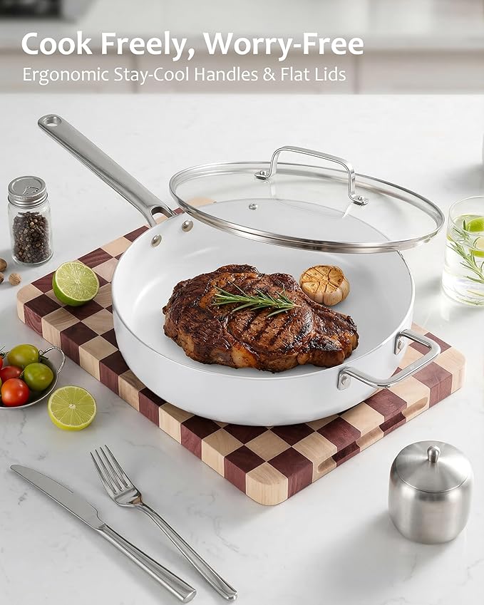 Ceramic Cookware Set - Nonstick Kitchen Pots and Pans Set, Induction Cookware Sets with Cooking Utensils Set, Non Toxic Cookware Set, Non Stick Pan Set for Cooking Pot, Oven & Dishwasher Safe, Gift