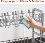 2 Tier Dish Drainer Drying Rack for Kitchen Counter Large Stainless Steel Dishes Drain with Drainboard Set, Space Saving, Big Modern Black Countertop Metal Plate Dryer Strainer Holder and Extra Tray