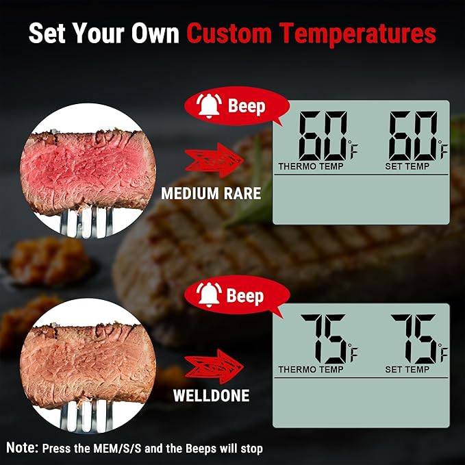 TempPro TP16H Large LCD Digital Meat Thermometer for Cooking, Smoking, Grilling, BBQ Food Thermometer with Clock Timer and Stainless Steel Probe, Black (Previously ThermoPro)