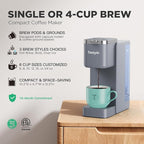 Tastyle Single Serve Coffee Maker, Iced and Hot Coffee Machine for K Cup & Grounds, Compact Design, 40oz Removable Water Reservoir, 6 to 24 Oz Brew Sizes, Fits 7.3" Travel Mug, Gray
